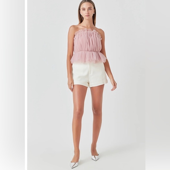 Endless Rose Tops - Endless Rose Strapless Tulle Peplum Top Lilac Pink Rose Size Medium Pre owned